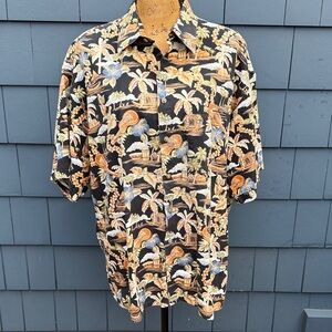 Pierre Cardin Black and Orange Tropical Men's Shirt Hawaiian